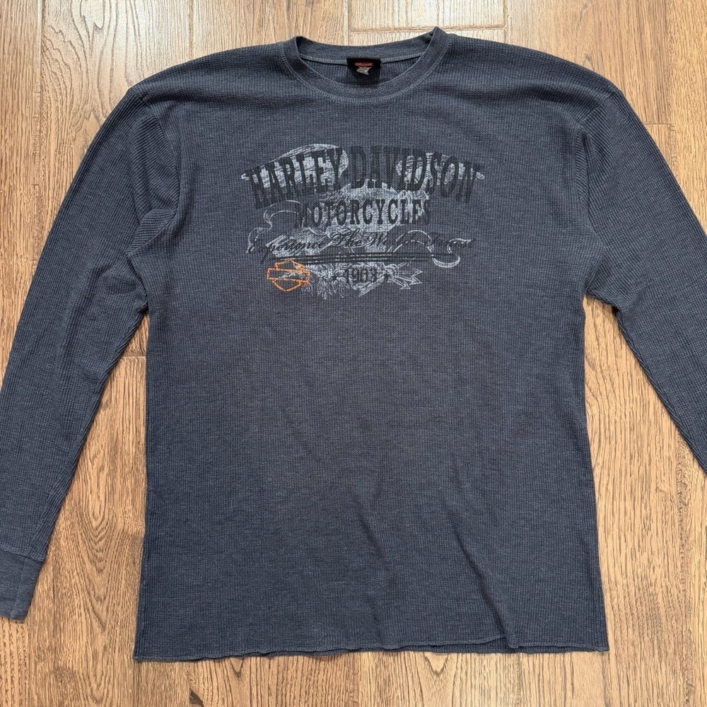 Vintage Harley Davidson Thermal Long Sleeve T Shirt Double Sided XL Beach House